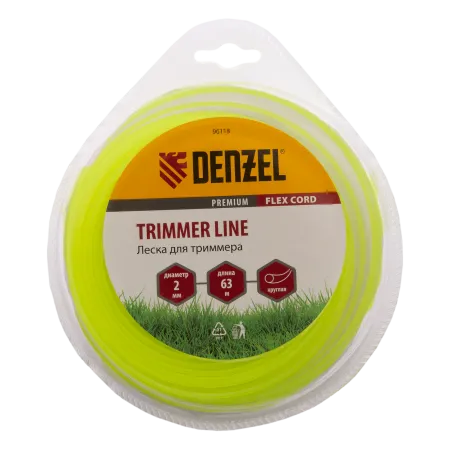 Леска для триммера DENZEL Flex Сord 96118, 2 мм x 63 м, круглая, блистер