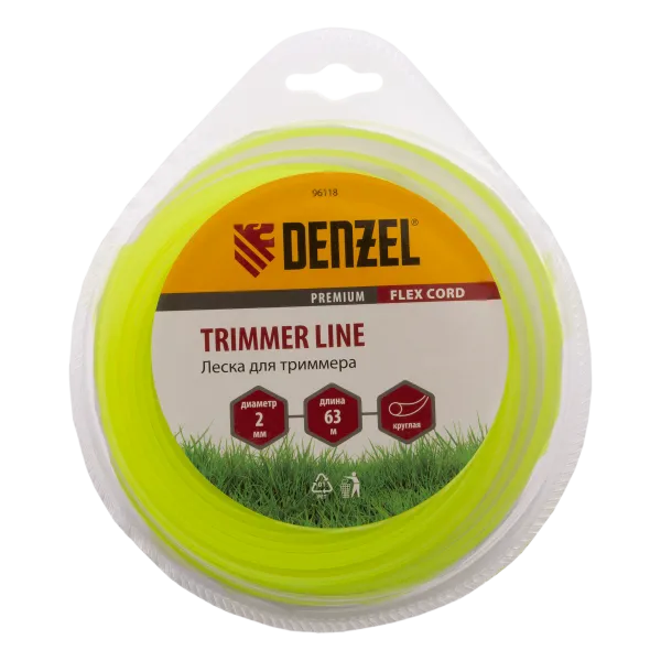Леска для триммера DENZEL Flex Сord 96118, 2 мм x 63 м, круглая, блистер