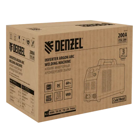 Аппарат инвертор. аргонодуговой сварки DENZEL ITIG-200 DС Pulse Cold Weld, 200 А, ПВ 60%