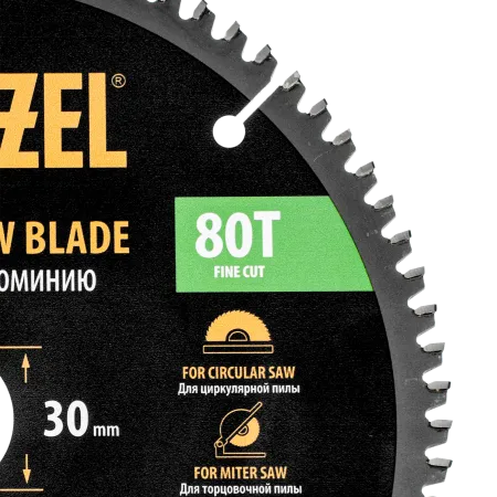 Пильный диск по алюминию DENZEL ф210 х 30 мм, 80 зубьев