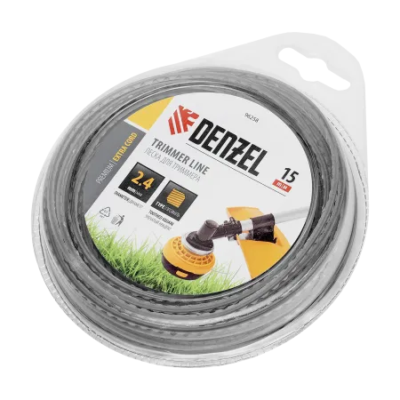 Леска для триммера DENZEL 96258 двухкомпонентная зубчатый квадрат, 2,4мм х 15м, блистер EXTRA CORD