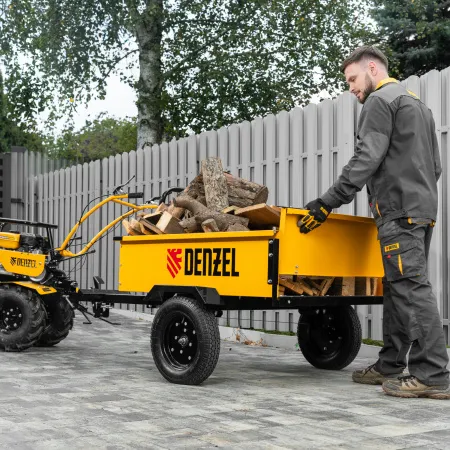 Прицеп для мотоблока DENZEL TT-500, оцинк., груз. 500 кг, рег. сцепка, колеса 4.00-10, в упаковке