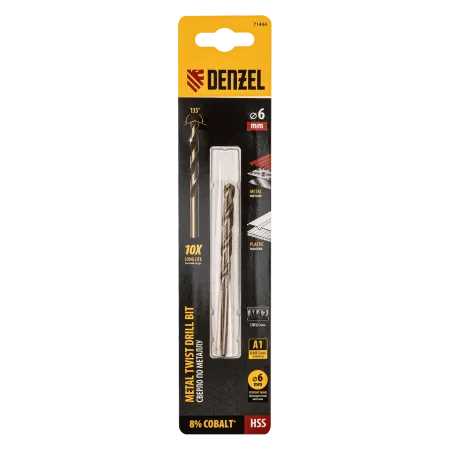 Сверло по металлу DENZEL 6 мм, HSS Co-8%