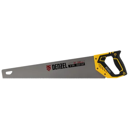Ножовка по дереву DENZEL  500 мм, 9 TPI, зуб 3D, двухкомпонентная рукоятка
