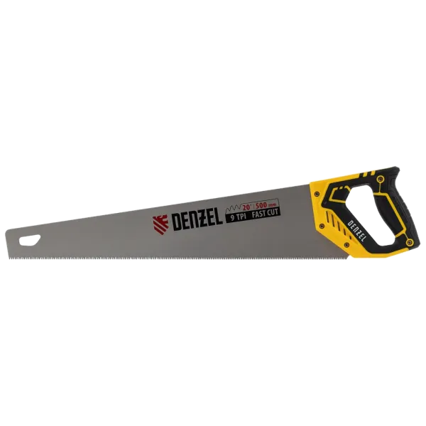 Ножовка по дереву DENZEL  500 мм, 9 TPI, зуб 3D, двухкомпонентная рукоятка