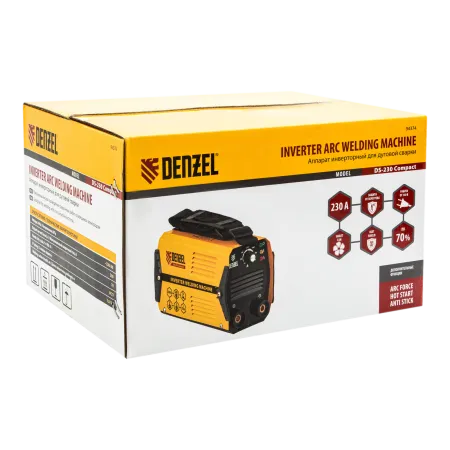 Аппарат инверторный дуговой сварки DENZEL DS-230 Compact, 230 А, ПВ 70%, 1.6-5 мм