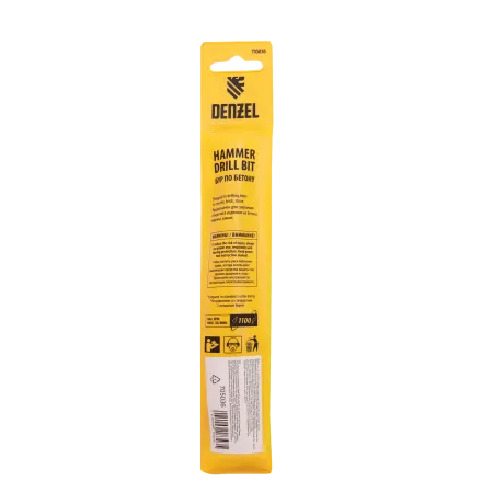 Бур по бетону DENZEL 705036, 16 x 160 мм, двойная спираль, три пылеотводящие кромки