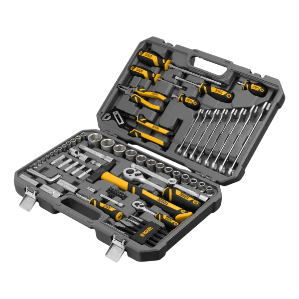Набор инструментов DENZEL 1/2", 1/4", CrV, S2, пластиковый кейс, 84 предмета