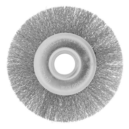 Щетка для УШМ DENZEL 746563, 125 мм, «плоская», витая нержавеющая проволока 0.3 мм, посадка 22.2 мм