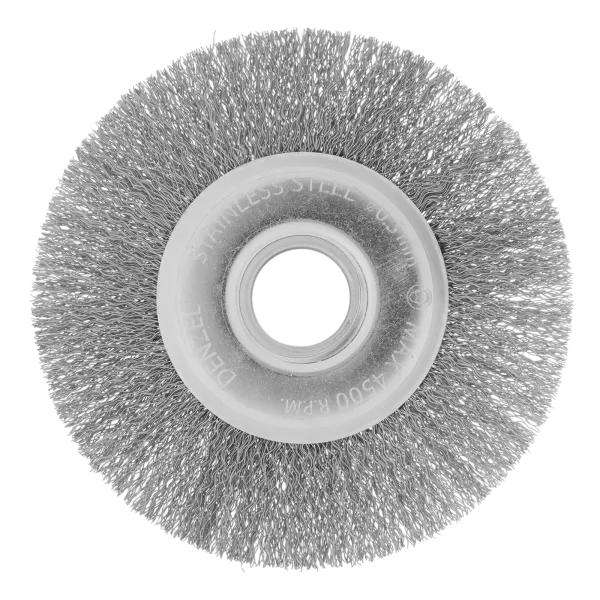 Щетка для УШМ DENZEL 746563, 125 мм, «плоская», витая нержавеющая проволока 0.3 мм, посадка 22.2 мм
