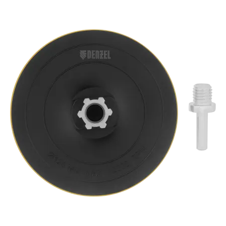 Тарелка опорная для дрели и УШМ DENZEL с липучкой, 125 мм, твердая, с адаптером c М14 на d8