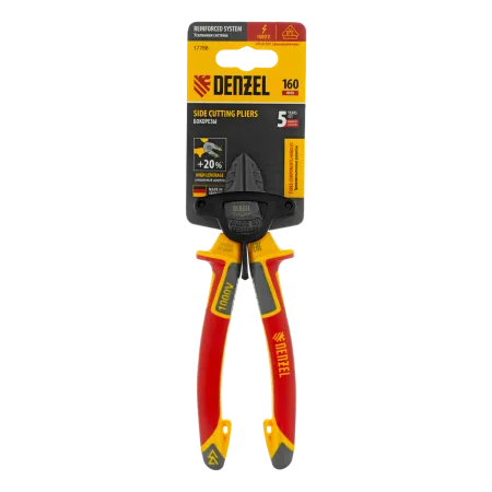 Бокорезы DENZEL диэлектрические рукоятки, до 1000 В, трехкомпонентные рукоятки, 160 мм