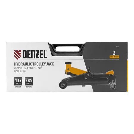 Домкрат гидравлический подкатной DENZEL 2 т, 135-385 мм, в пласт. кейсе