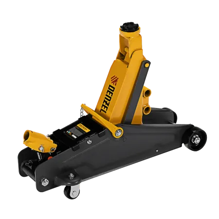 Домкрат гидравлический DENZEL подкатной с фиксатором, 2,8 т, 135-385 мм, в кейсе