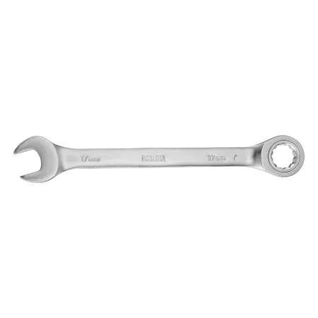 Ключ комбинированный трещоточный DENZEL, 17 мм, CrV, матовый хром