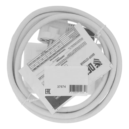 Шнур сетевой Energy Series DENZEL, ПВС, 3 м, 3 x 1,5 мм, с неразборной вилкой, белый