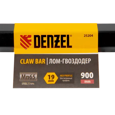 Лом-гвоздодер DENZEL 900 мм, шестигранный 19 мм, окрашенный, сталь 65