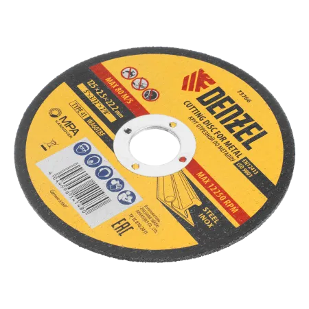 Круг отрезной по металлу DENZEL, 125 х 2,5 х 22,2 мм, WA60TBF