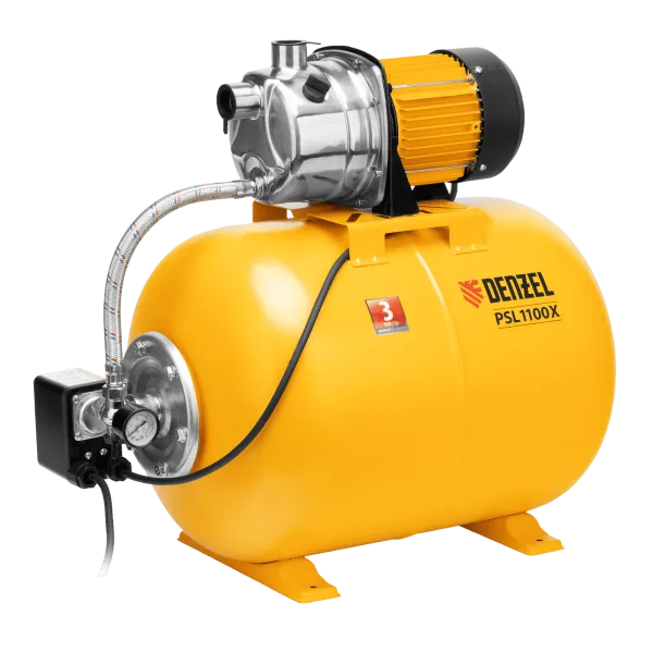 Насосная станция DENZEL PSL1100X, 1100 Вт, 3600 л/ч, ресивер 50 л, подъем 45 м, нержавейка