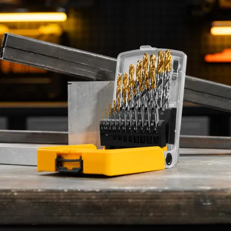 Набор сверл по металлу DENZEL, 1-10 мм, Р6М5-TiN, Golden Tip, 19 шт