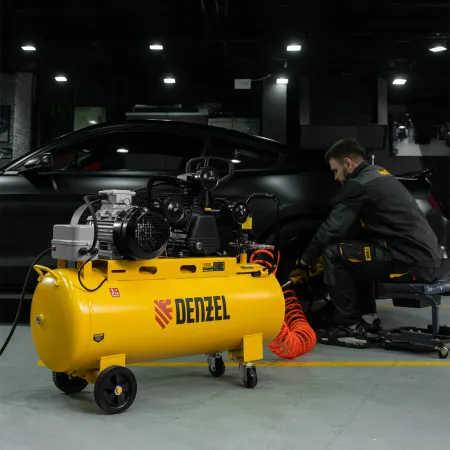 Компрессор воздушный DENZEL BCW3000-T/100, 3.0 кВт, ременный привод, 100 литров, 520 л/мин