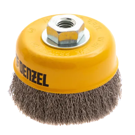Щетка для УШМ DENZEL 746053, 100 мм, «чашка», витая нержавеющая проволока 0.3 мм, М14