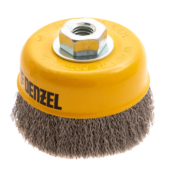 Щетка для УШМ DENZEL 746053, 100 мм, «чашка», витая нержавеющая проволока 0.3 мм, М14