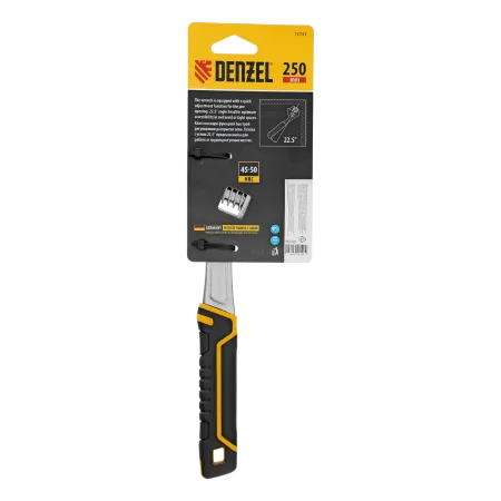 Ключ разводной DENZEL 250 мм (раскрытие до 38 мм), CrV, с быстрым сбросом, кованый, TPR рукоятка
