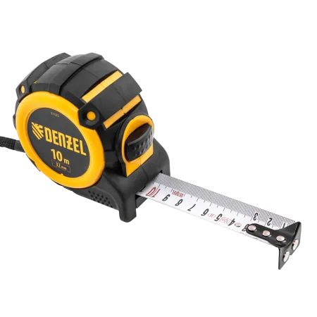 Рулетка DENZEL 31525 10м х 32мм, автоматич. фиксац., нейлон. покрытие, магнит. зацеп, двухстор. разметка