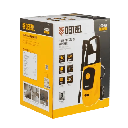 Моечная машина высокого давления DENZEL R-170, 2000 Вт, 170 бар, 360 л/ч, колесная
