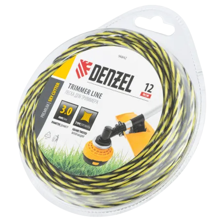 Леска для триммера DENZEL двухкомпонентная витая квадратная, 3,0мм х 12м, блистер SkyCutter