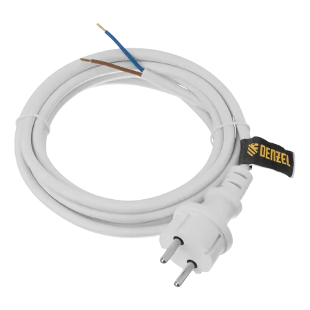 Шнур сетевой Energy Series DENZEL, ПВС, 3 м, 2 x 1,5 мм, с неразборной вилкой, белый