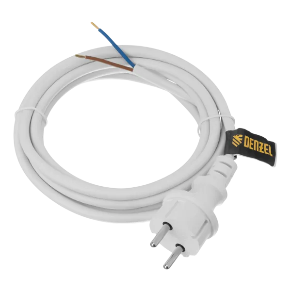 Шнур сетевой Energy Series DENZEL, ПВС, 3 м, 2 x 1,5 мм, с неразборной вилкой, белый