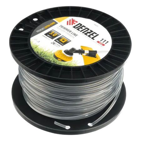 Леска для триммера DENZEL двухкомпонентная квадрат, 3,0мм х 111м, на DIN катушке EXTRA CORD