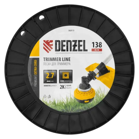 Леска для триммера DENZEL двухкомпонентная квадрат, 2,7мм х 138м, на DIN катушке EXTRA CORD