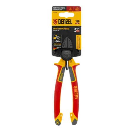 Бокорезы DENZEL диэлектрические рукоятки, до 1000 В, трехкомпонентные рукоятки, 180 мм