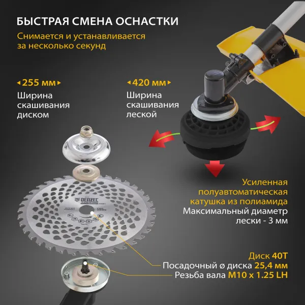 Триммер бензиновый DENZEL DTL-33, 33 см3, неразъемная штанга