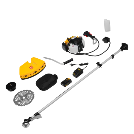 Триммер бензиновый DENZEL DT-52E, 52 см3, неразъемная штанга, электростартер, состоит из 2 частей