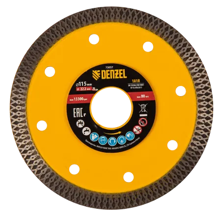 Диск алмазный отрезной DENZEL 115 х 22,2мм, сплошной, супертонкий, горячий пресс, сухой/мокрый рез