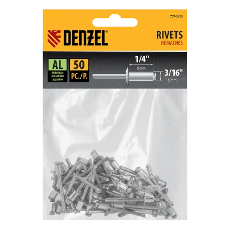 Заклепки алюминиевые DENZEL 3/16"-1/4", 5 х 6 мм, 50 шт