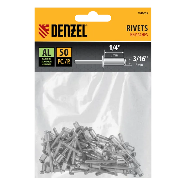 Заклепки алюминиевые DENZEL 3/16"-1/4", 5 х 6 мм, 50 шт