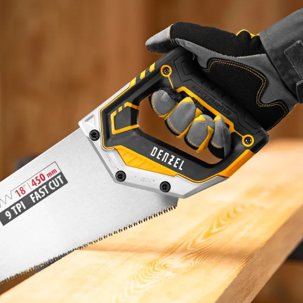 Ножовка по дереву DENZEL  450 мм, 9 TPI, зуб 3D, металлопластиковая рукоятка