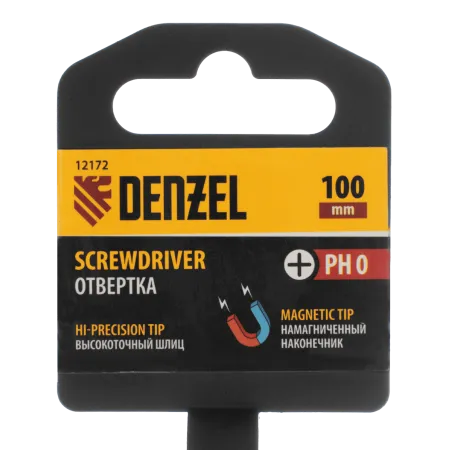 Отвертка DENZEL PH0х100 мм, CrV, трехкомпонентная рукоятка