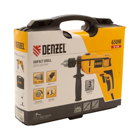 Ударная дрель DENZEL ID-650, 650 Вт, 0-3000 об/мин, 48000 уд/мин