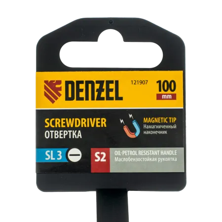 Отвертка DENZEL SL3х100 мм, S2, 3к рукоятка