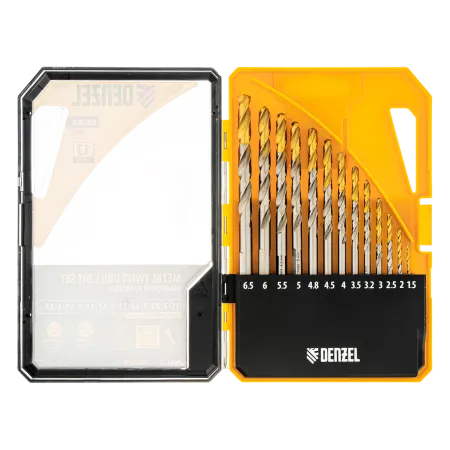 Набор сверл по металлу DENZEL, 1,5-6,5мм, Р6М5-TiN, Golden Tip, 13 шт
