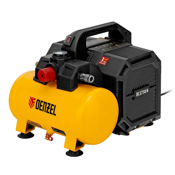 Компрессор DENZEL DLS750/6 безмасляный малошумный 750 Вт, 140 л/мин,ресивер 6 л