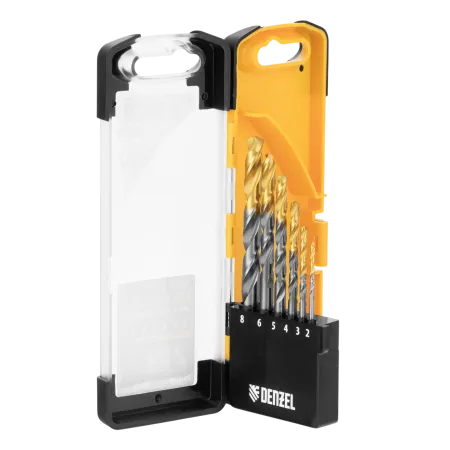 Набор сверл по металлу DENZEL, 2-8мм, Р6М5К8-TiN, Golden Tip, 6 шт