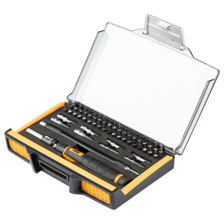 Отвертка с набором бит и торцевых головок DENZEL для точных работ, гибкий привод, 48 шт, CrMo