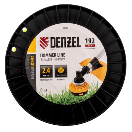 Леска для триммера DENZEL 96280 круглая, 2,4мм х 192м, на DIN катушке FLEX CORD